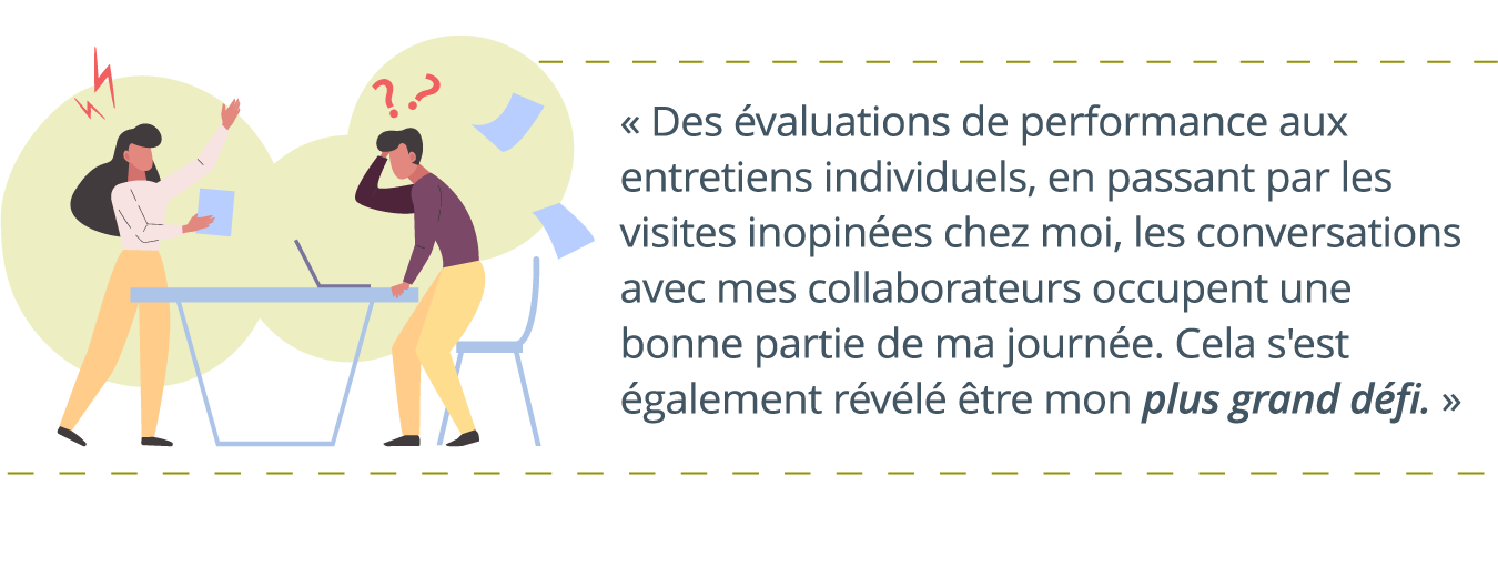 deux professionnels du monde des affaires ont une conversation, l’un se grattant la tête avec des points d’interrogation au-dessus de sa tête, et l’autre main en l’air, semble